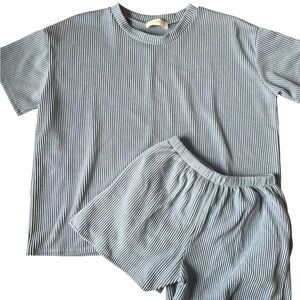 Textured Light Blue Loungewear Short Set Size Small